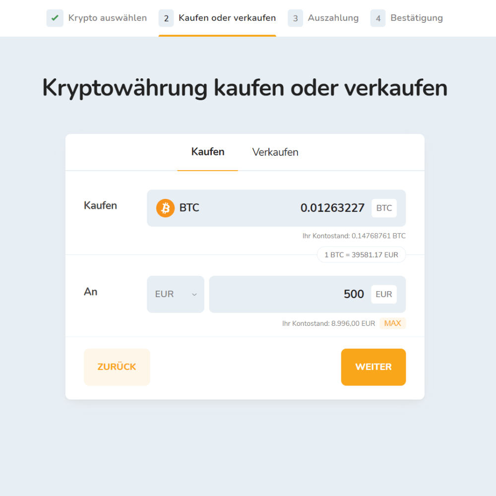 Screenshot des Bitcoin-Kauffensters.