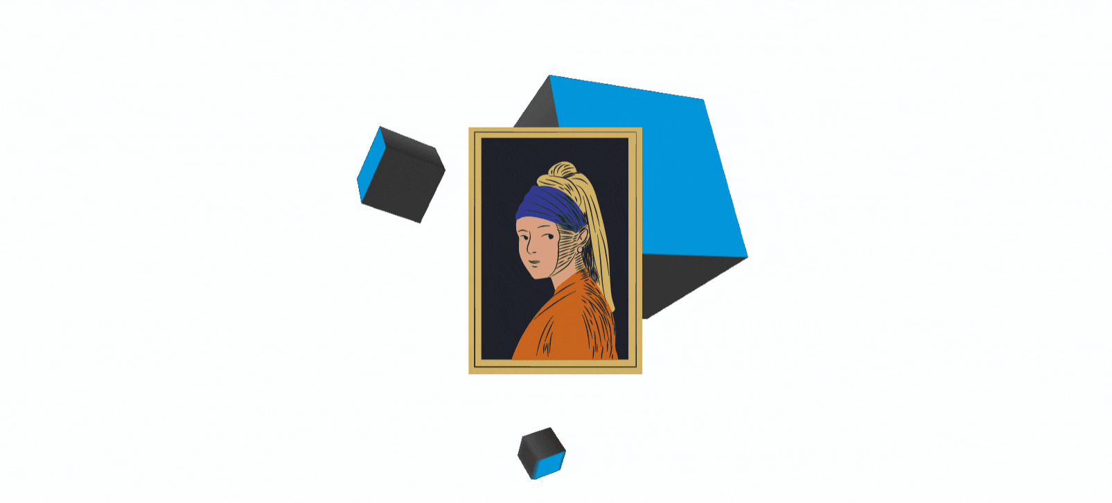 Portret djevojke s bisernom naušnicom okruženoj blockchain kockama.