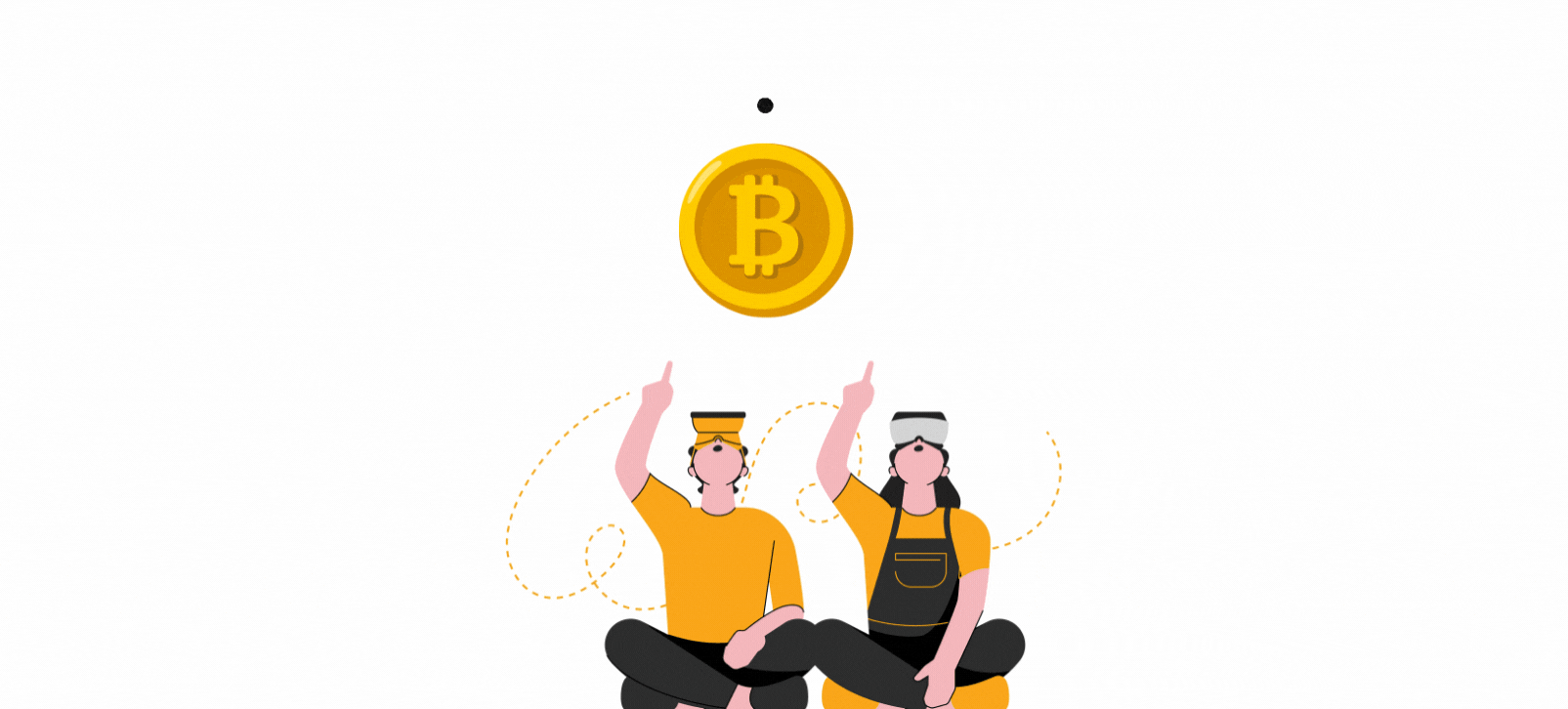 GIF illustration with two characters watching Bitcoin through VR glasses.